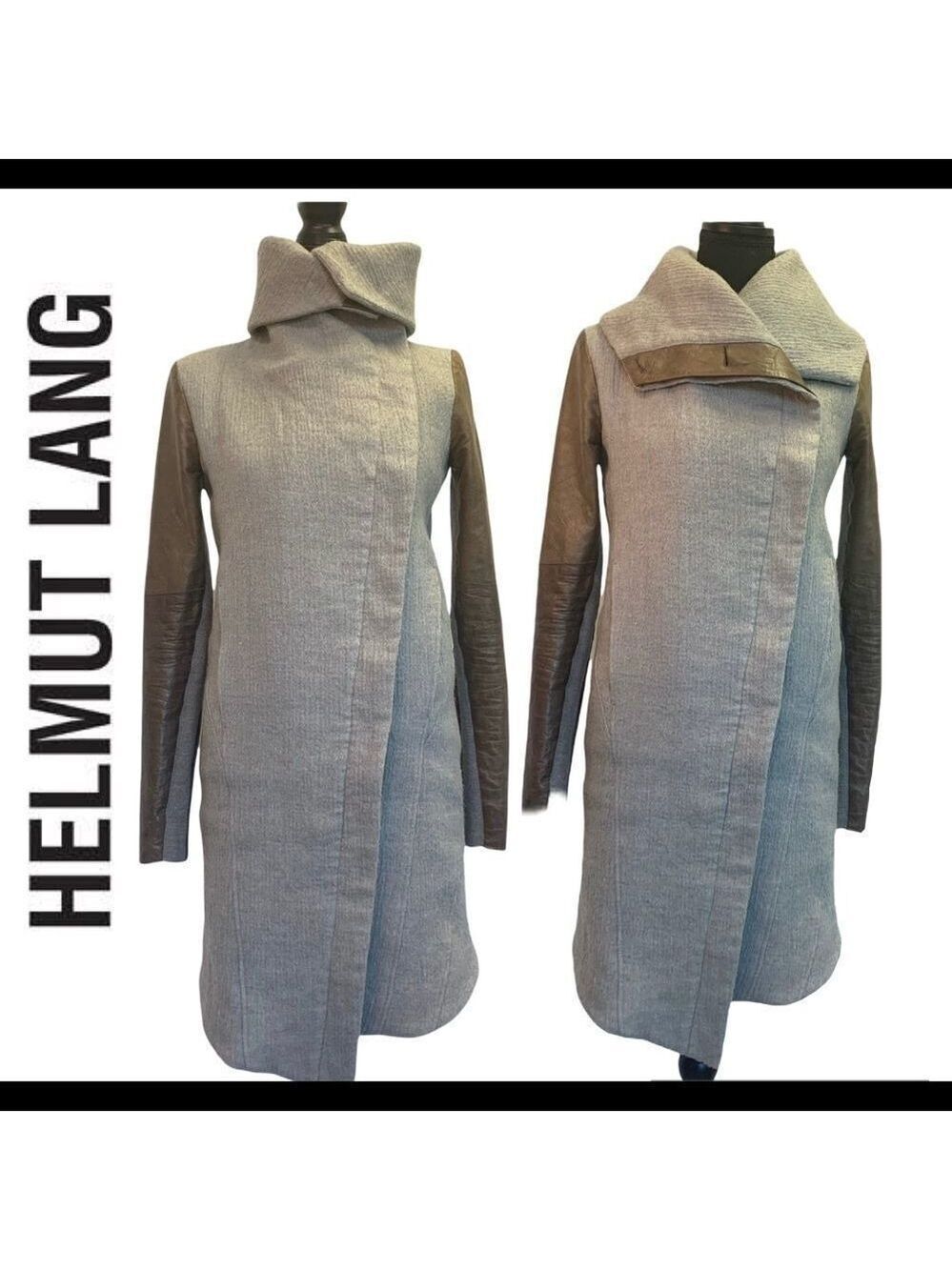Helmet Lang wool & Lamb Leather brown gray colour block pattern coat Sz XS - Picture 2 of 16